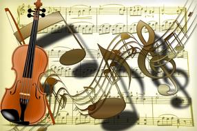 violin clef gold music drawing