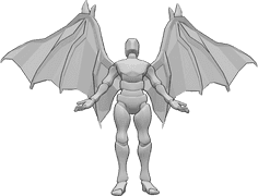 Pose Reference- Devil wings standing pose - Male with devil wings is standing, looking upwards and raising his hands