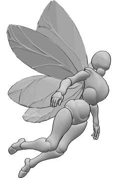 Pose Reference- Fairy wings flying pose - Female fairy is flying, looking forward, fairy wings reference