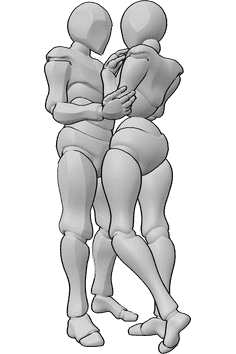 Pose Reference- Romantic talking pose - Female and male are having a romantic conversation, holding each other's arms, couple talking pose