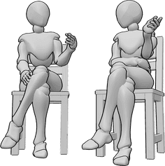 Pose Reference- Chair sitting talking pose - Two females are sitting on chairs next to each other and talking