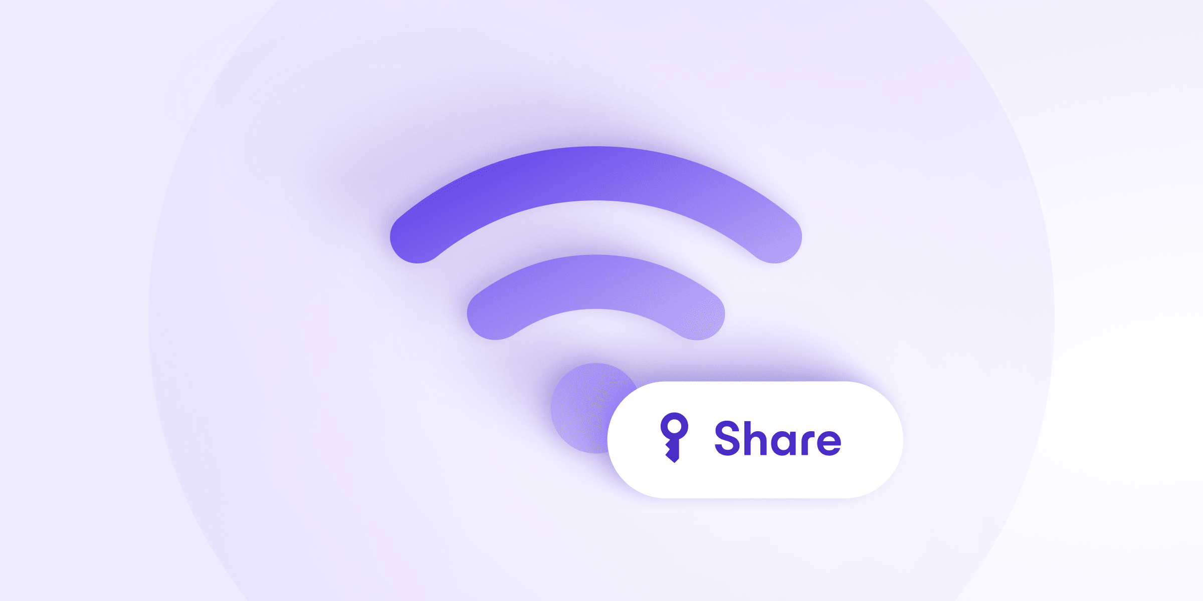 A cover image for a Proton blog about how to safely share your wifi password - image shows a wifi symbol with a button saying 'share' with a key symbol