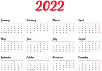 Calendar 2022 year PNG