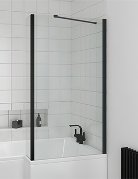 Essential Designer L-Shaped Matt Black Bath Screen 1400 x 850 x 200mm