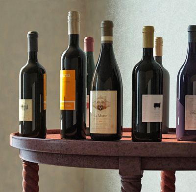 Wine bottles and table 3d model