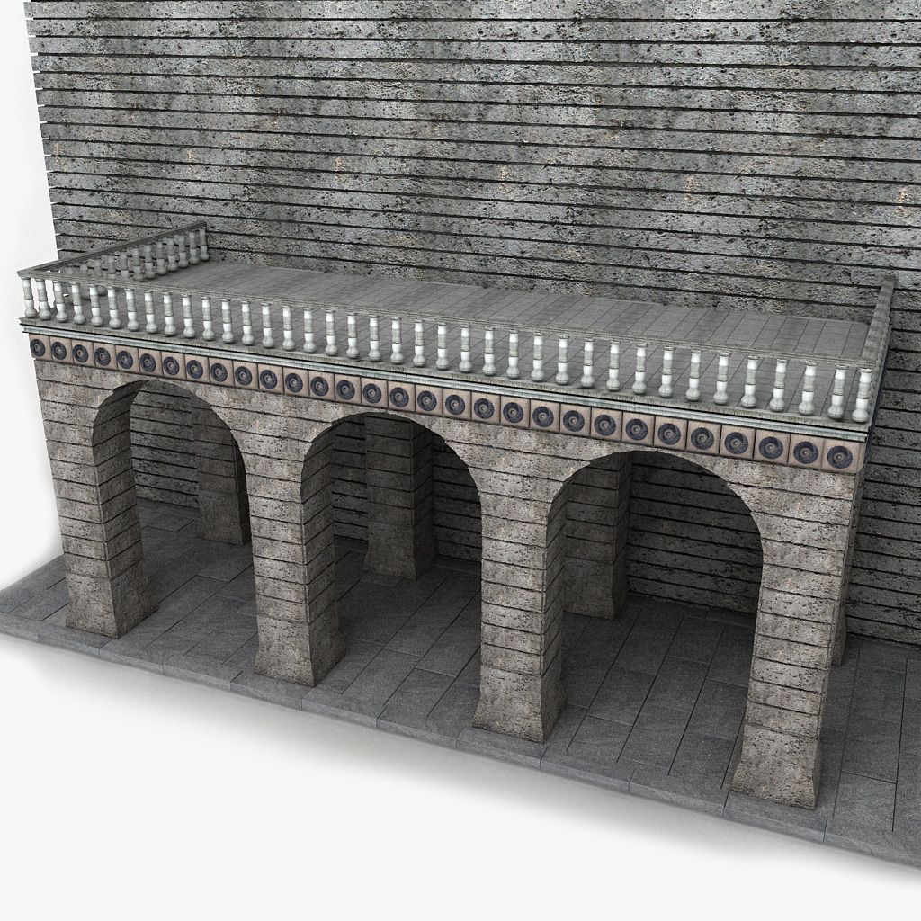 Stone Big Square Speech Balcony 3d model