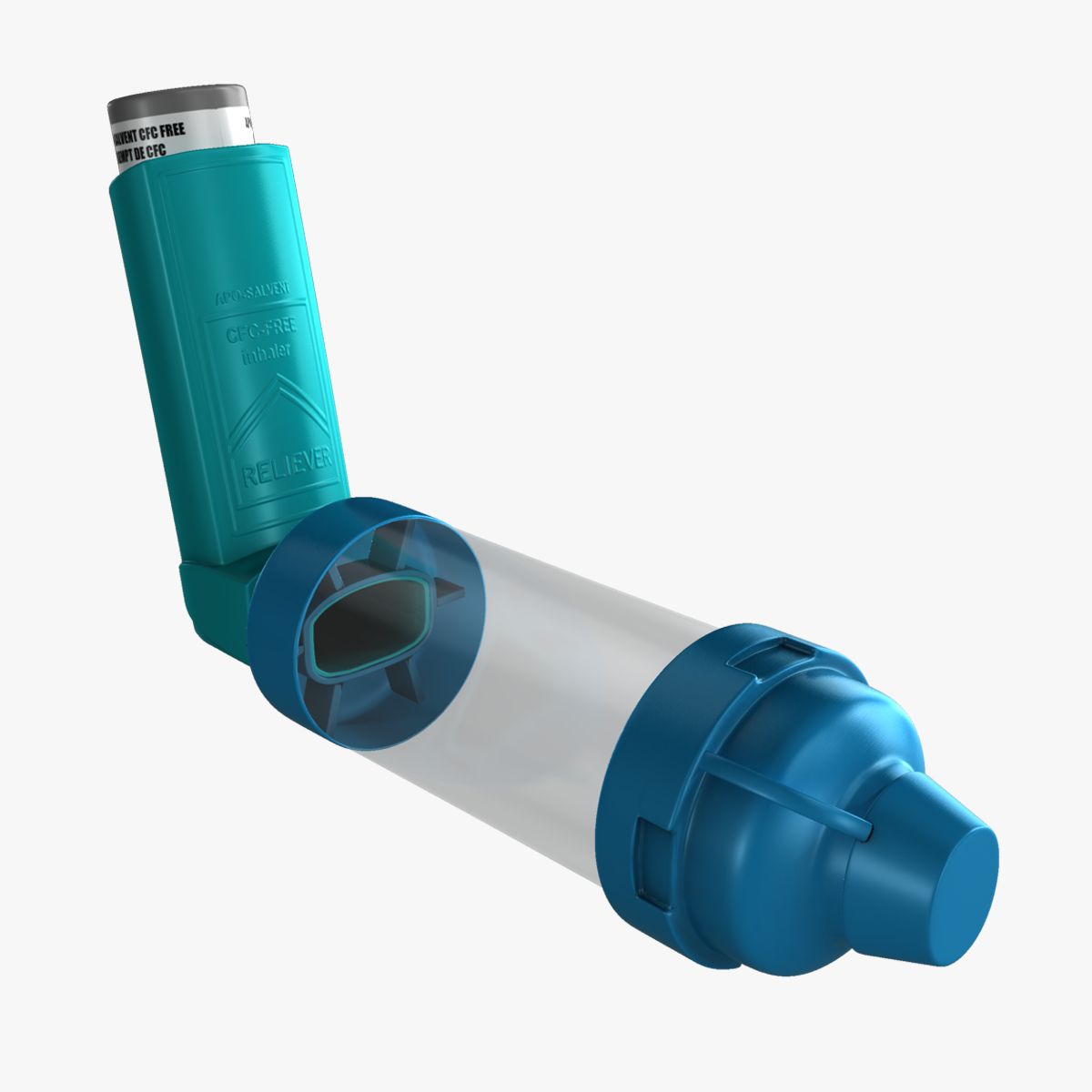 Inhalador y espaciador de asma modelo 3d