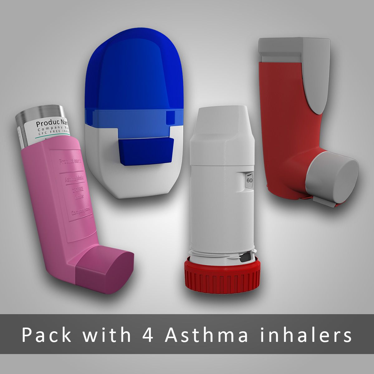 Pack inhalador para el asma (4 dispositivos) modelo 3d