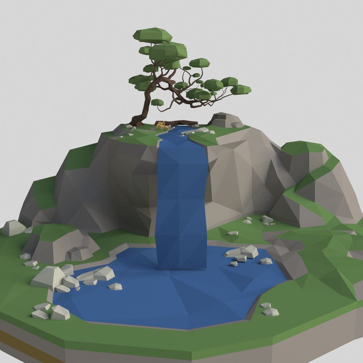 Montagne avec cascade lowpoly 3d model