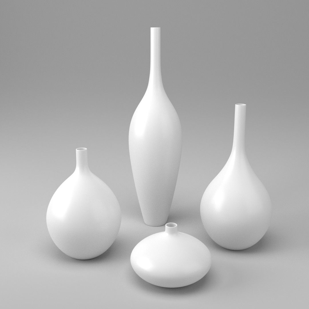 白色装饰花瓶套装 3d model