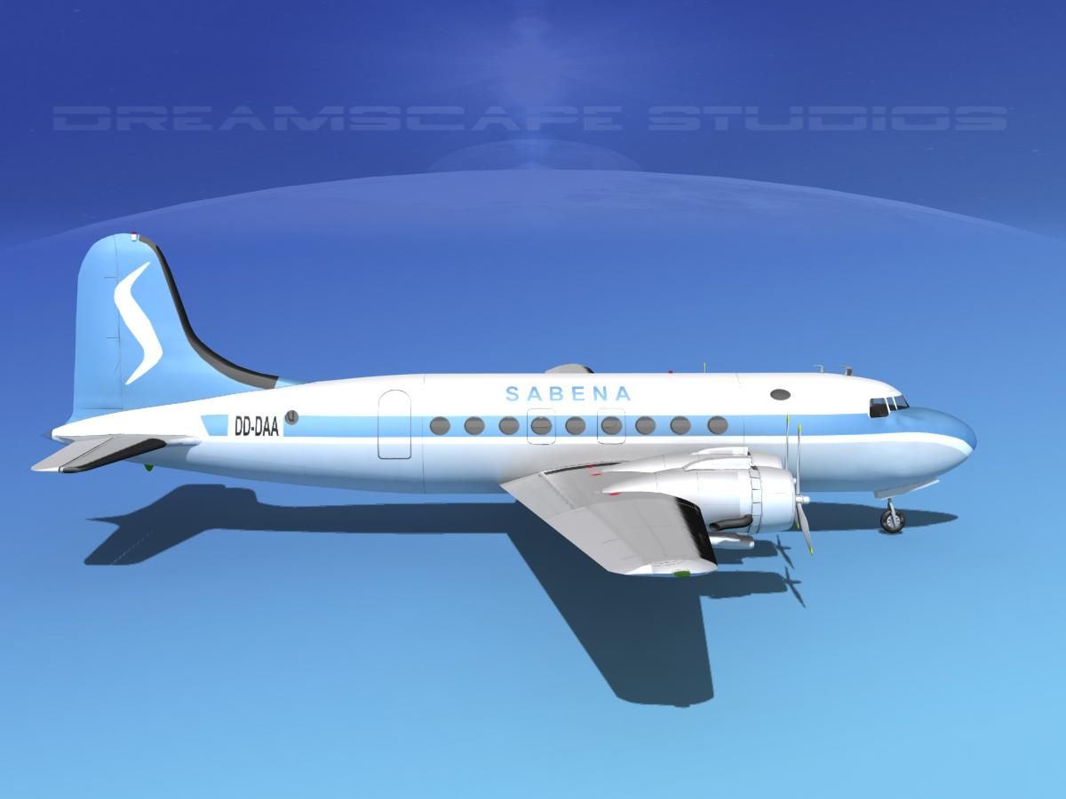 Douglas DC-4 Sabena Airlines 2 royalty-free 3d model - Preview no. 5