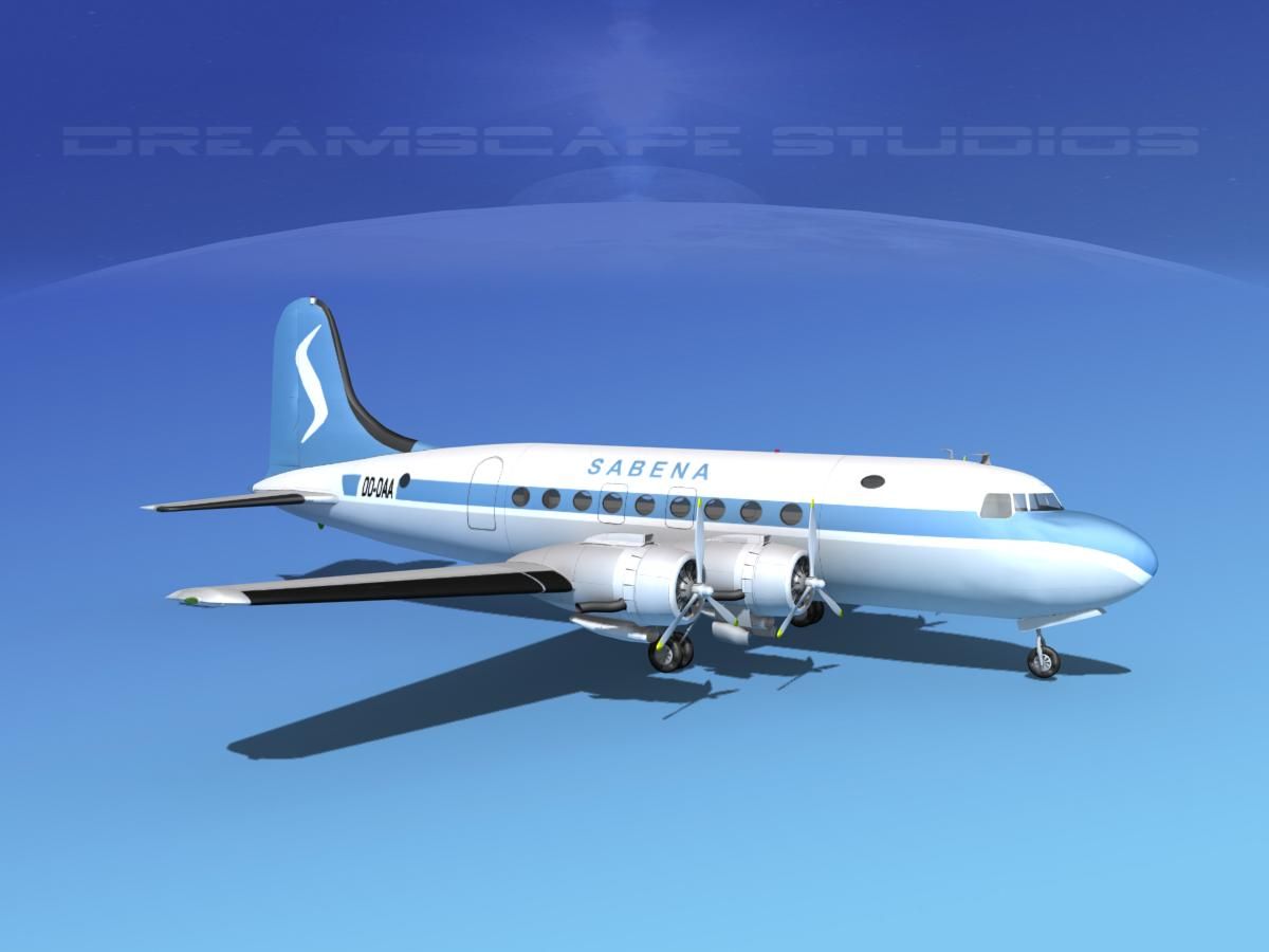 Douglas DC-4 Sabena Airlines 2 royalty-free 3d model - Preview no. 4