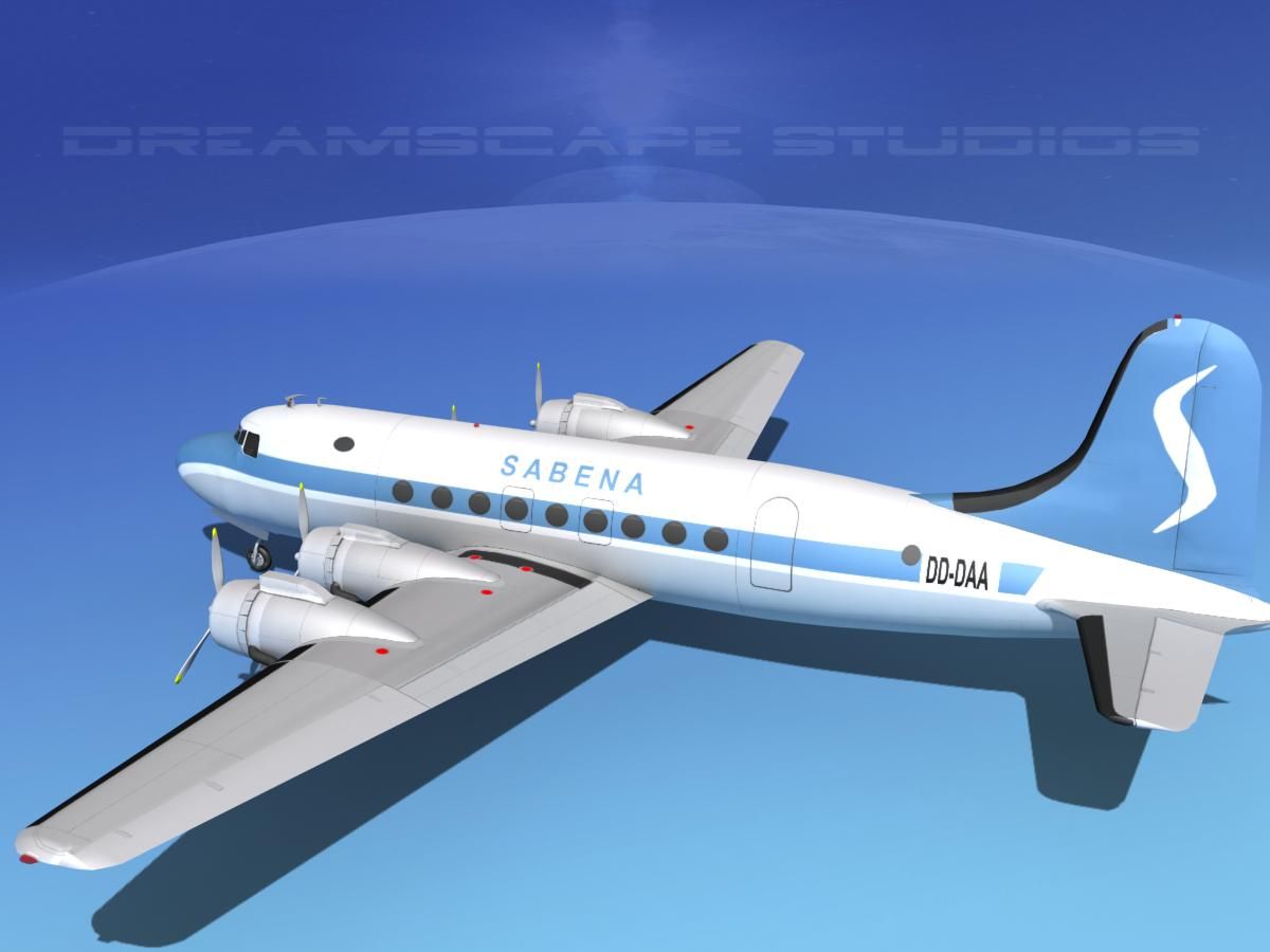 Douglas DC-4 Sabena Airlines 2 royalty-free 3d model - Preview no. 9