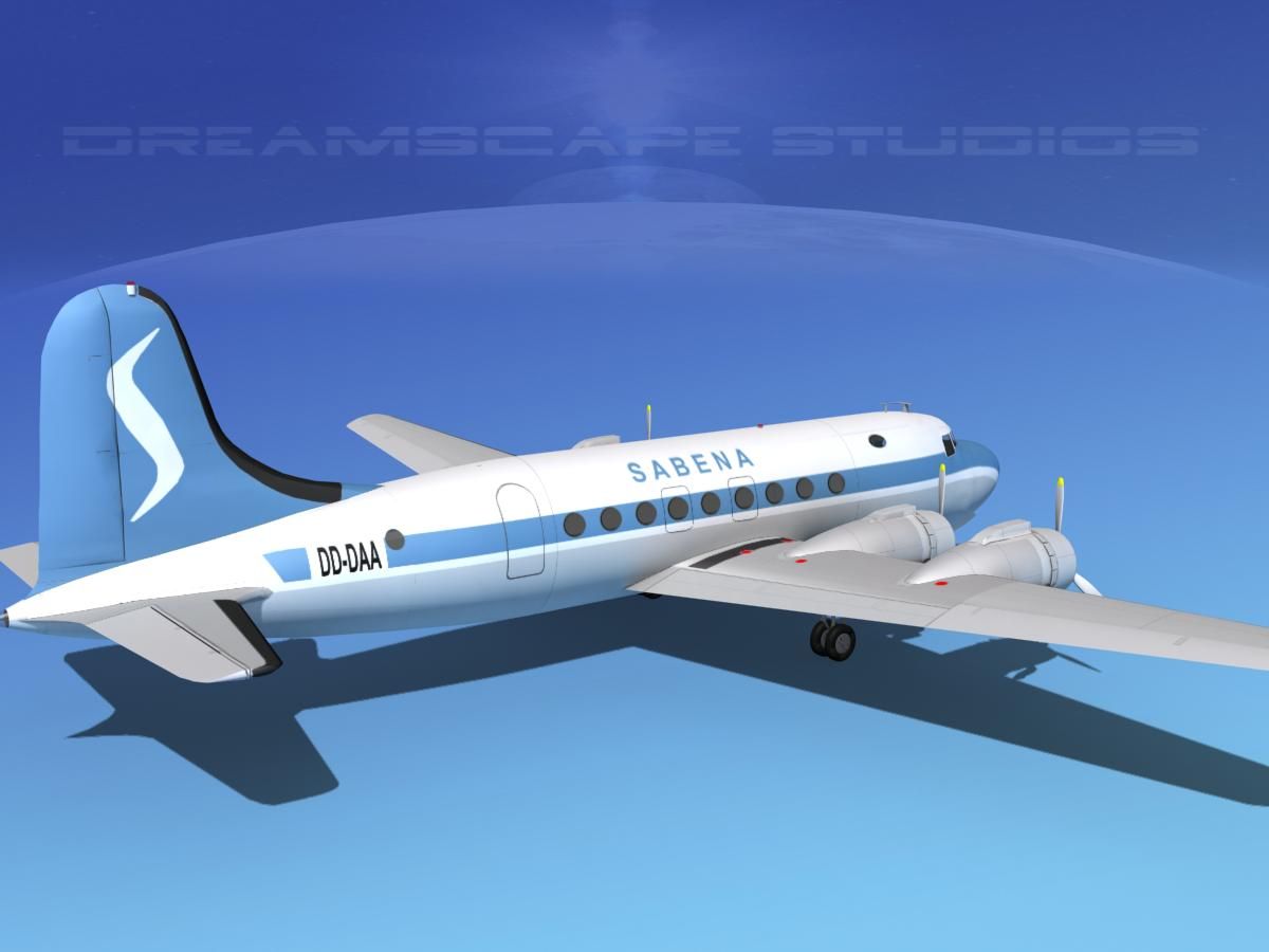 Douglas DC-4 Sabena Airlines 2 royalty-free 3d model - Preview no. 6