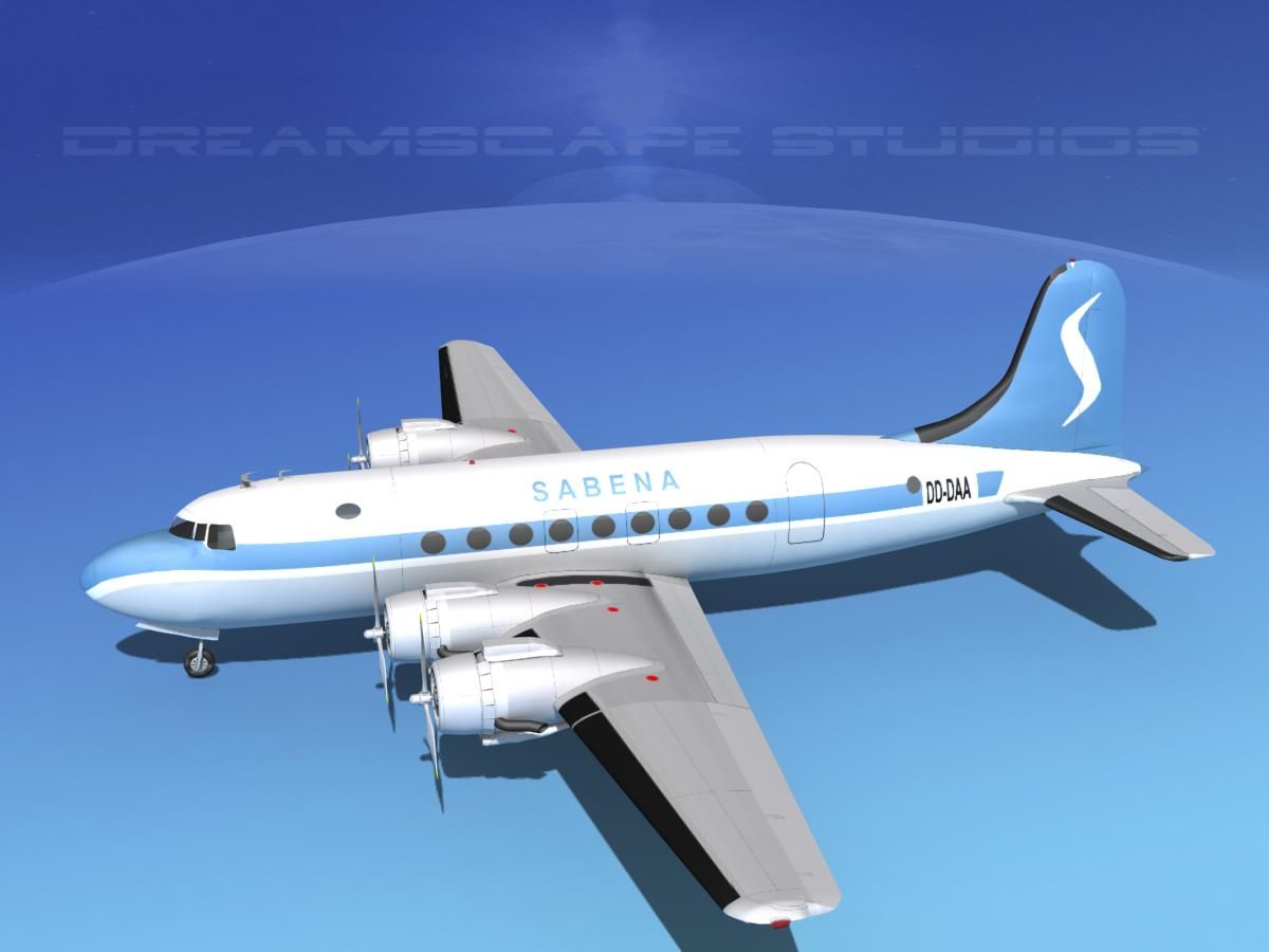 Douglas DC-4 Sabena Airlines 2 royalty-free 3d model - Preview no. 10