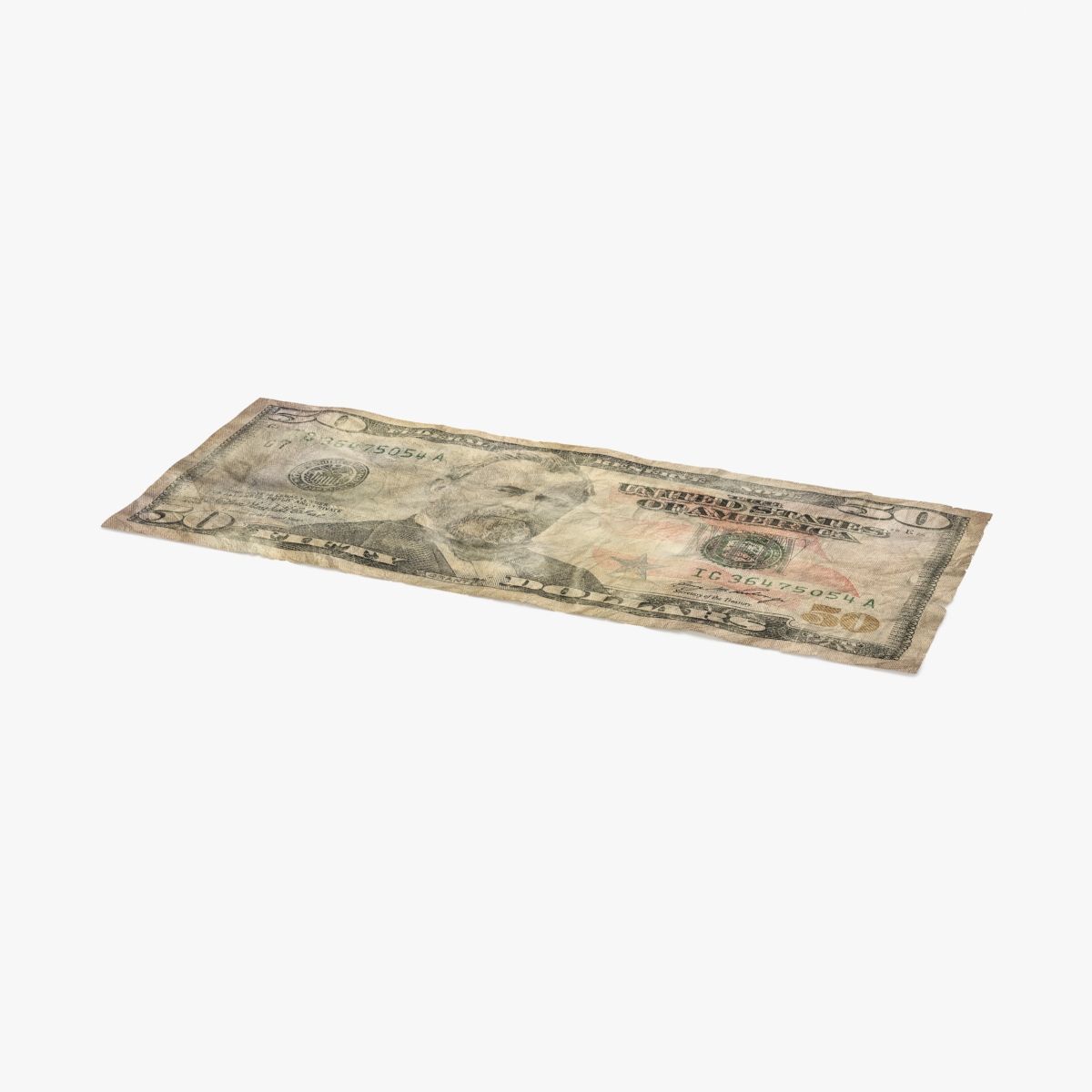 US 50 Dollar Bill Distressed 3d model