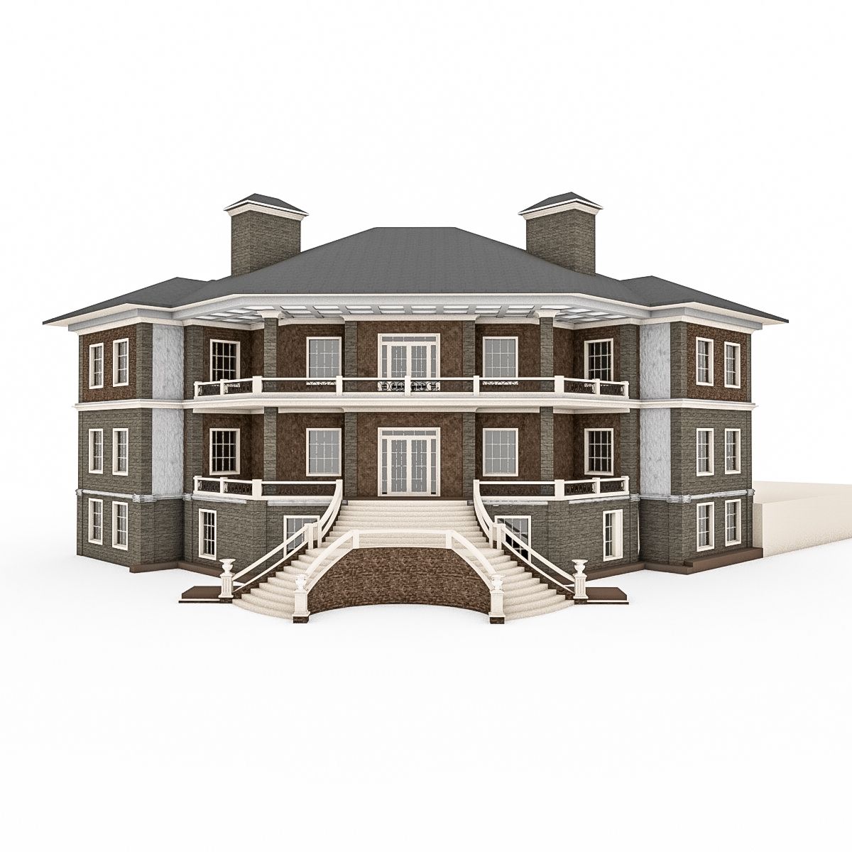 Grande maison en pierre avec terrasse 3d model