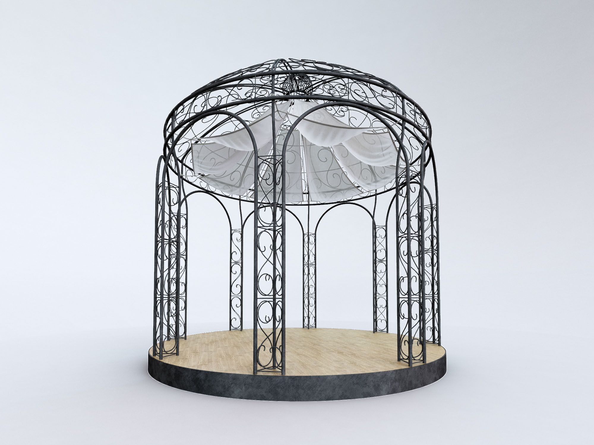 Steel Garden Gazebo With Greenery 3d model