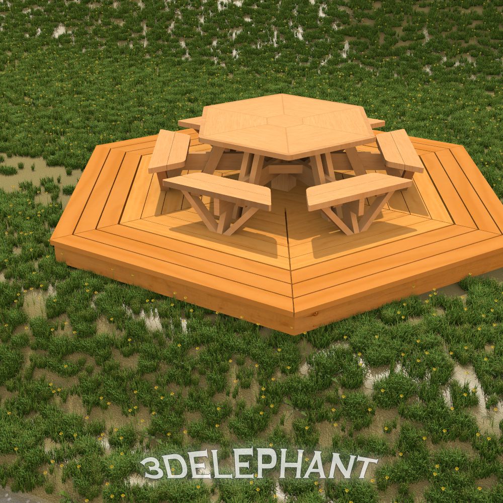 Picnic Table - 6 sided 3d model