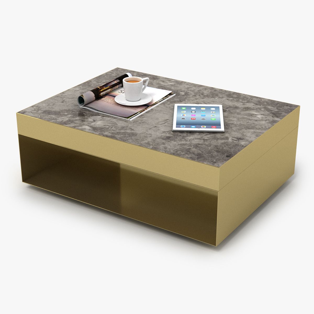 Gold and Marble Rectangular Table 3d model