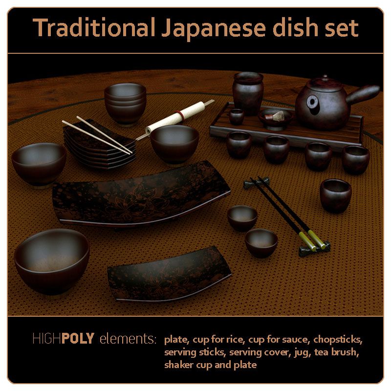 Plato tradicional japonés con textura auténtica y única. modelo 3d