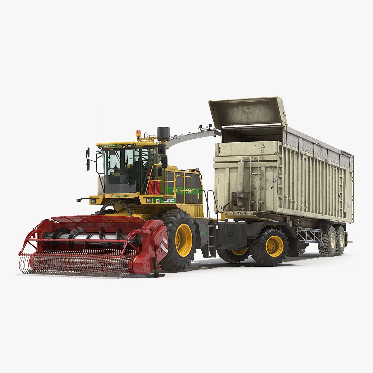 Combine Harvester CMC Saturne 5800 with Trailer Rigged 3D Model 3d model