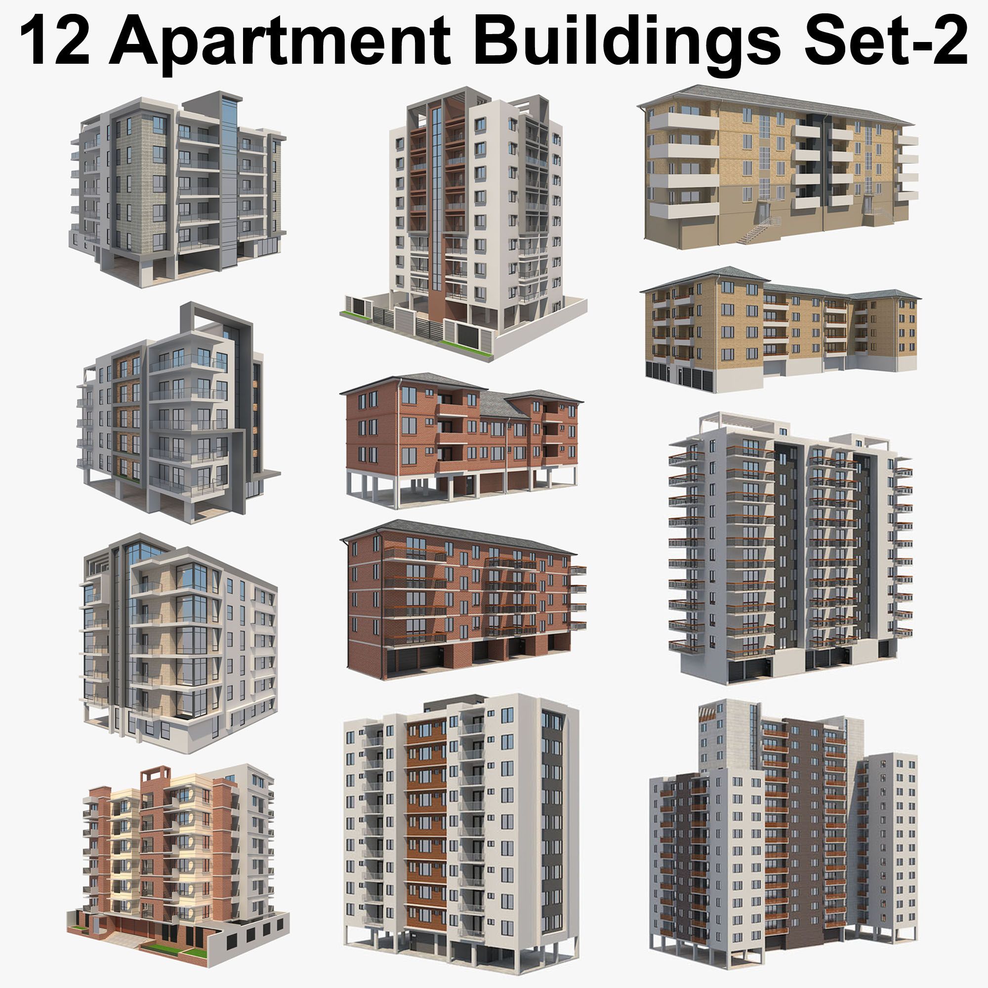 12 Apartment Buildings Set_2 3d model