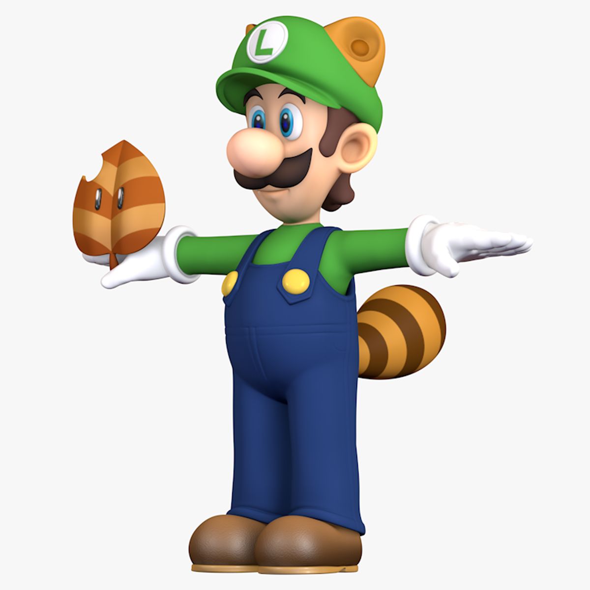 Raccoon Tail Luigi Super Mario Bros Character - Super Leaf 3d model