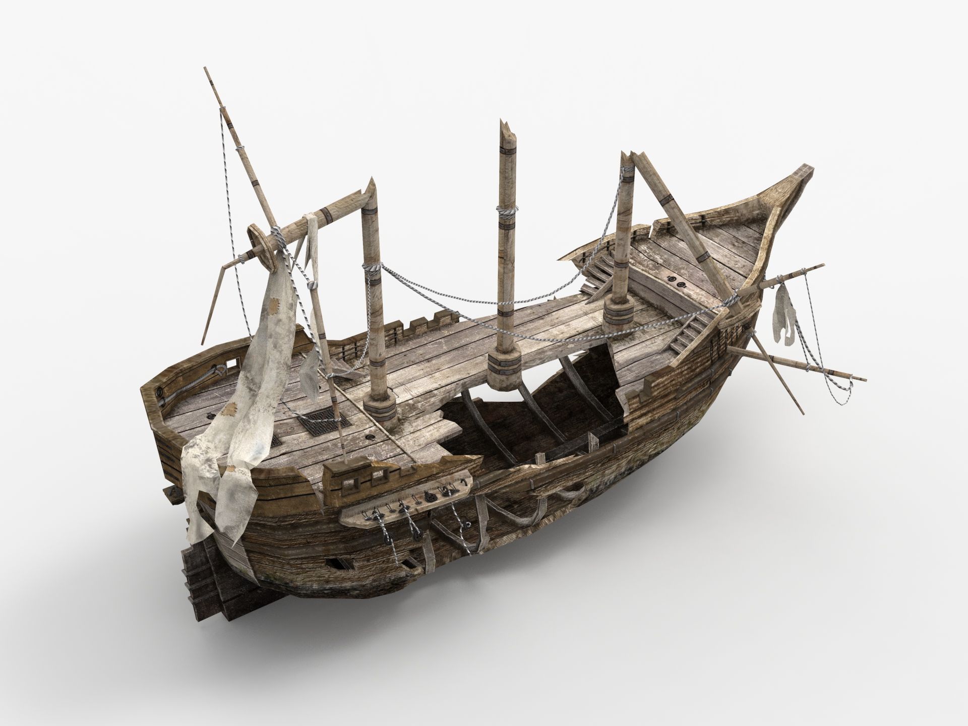 Wrecked Ship broken Low-poly royalty-free 3d model - Preview no. 8