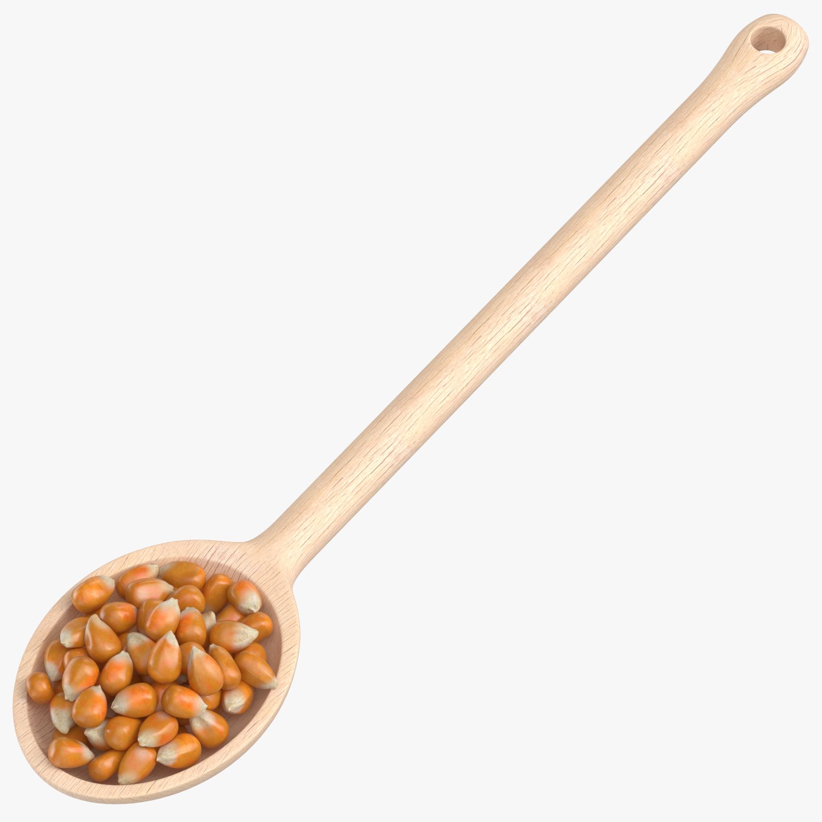 Wooden Spoon Popcorn Grains 3d model