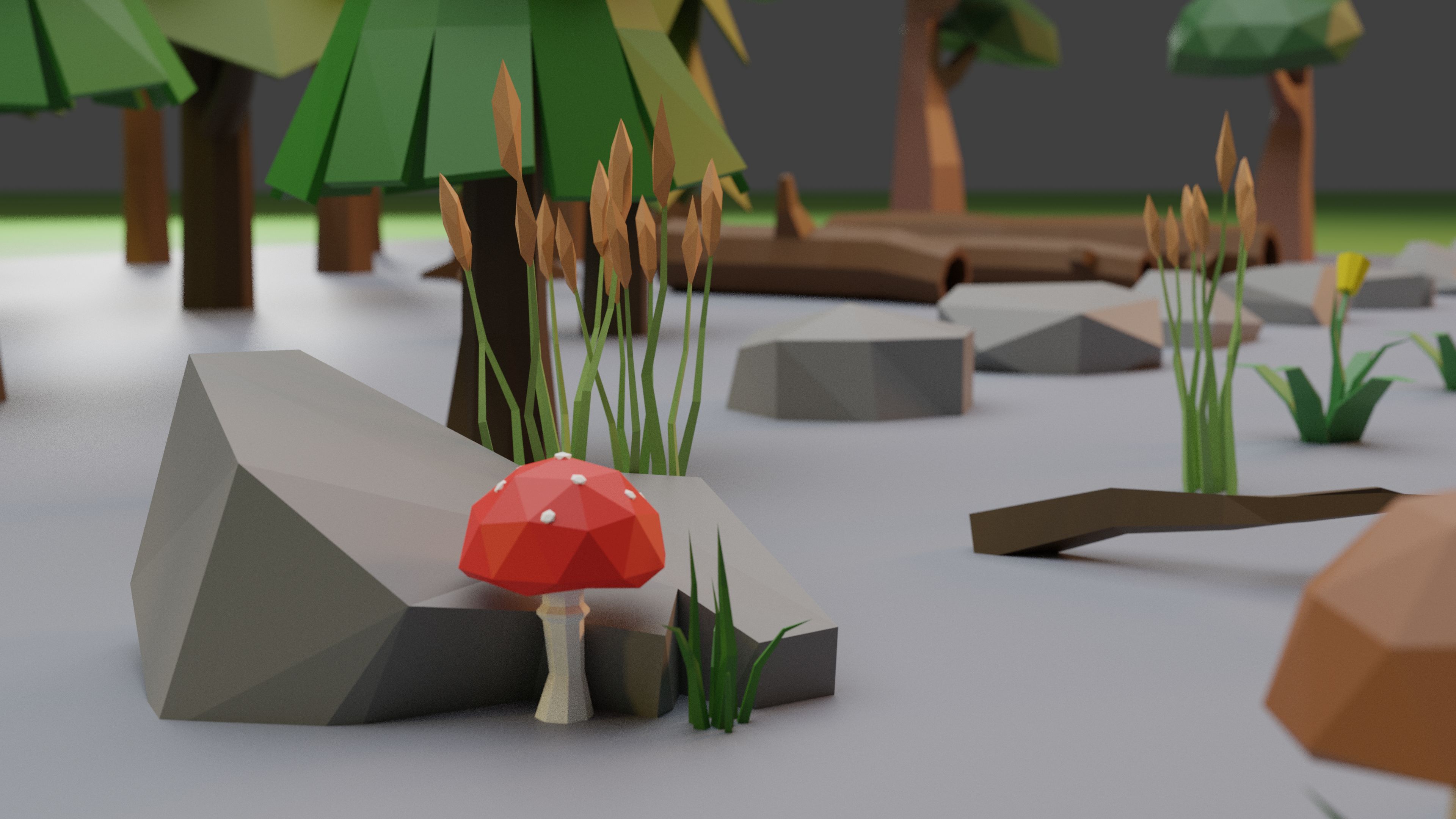 Low Poly Trees Grass and Rocks royalty-free 3d model - Preview no. 3