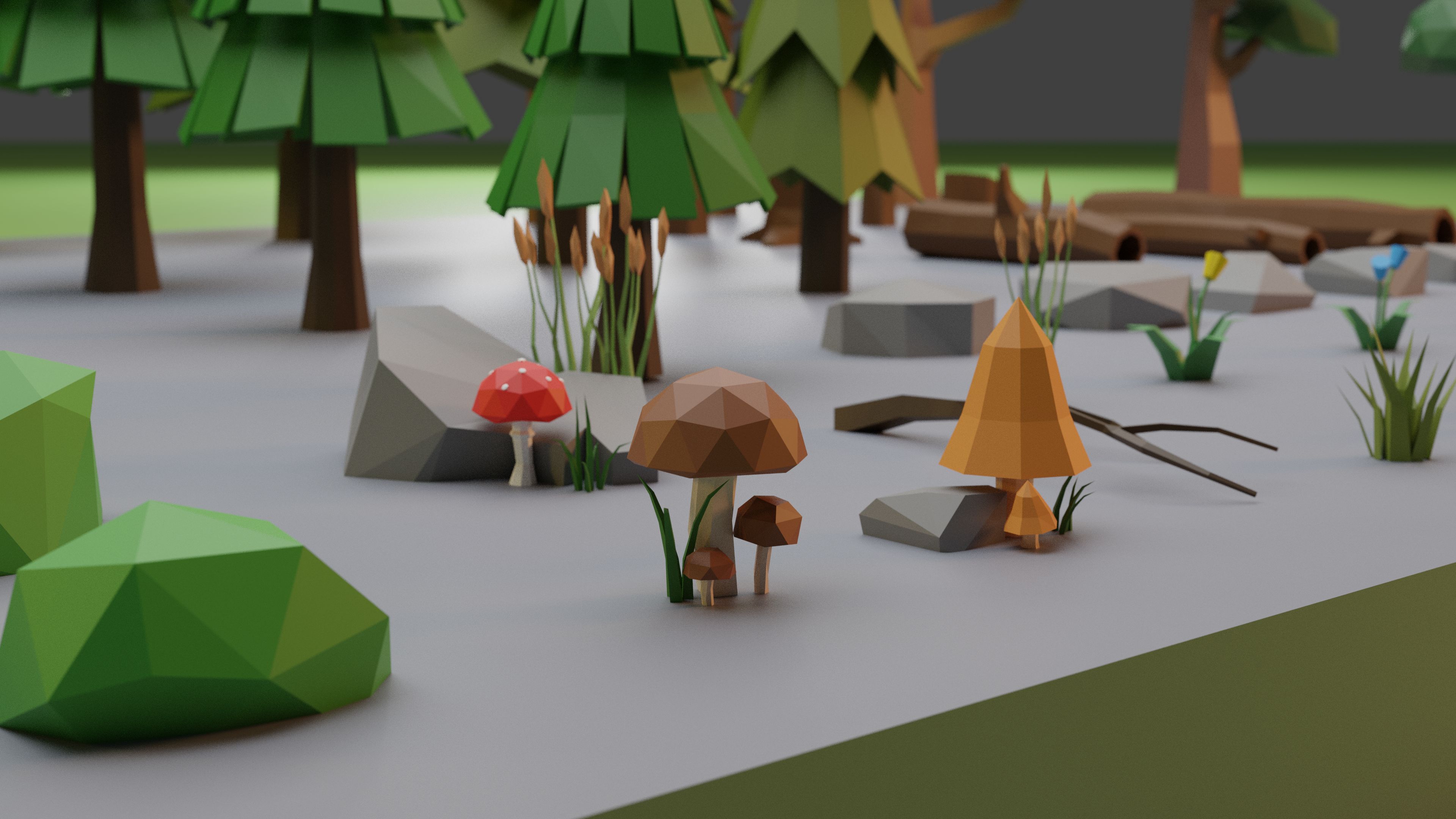 Low Poly Trees Grass and Rocks royalty-free 3d model - Preview no. 4