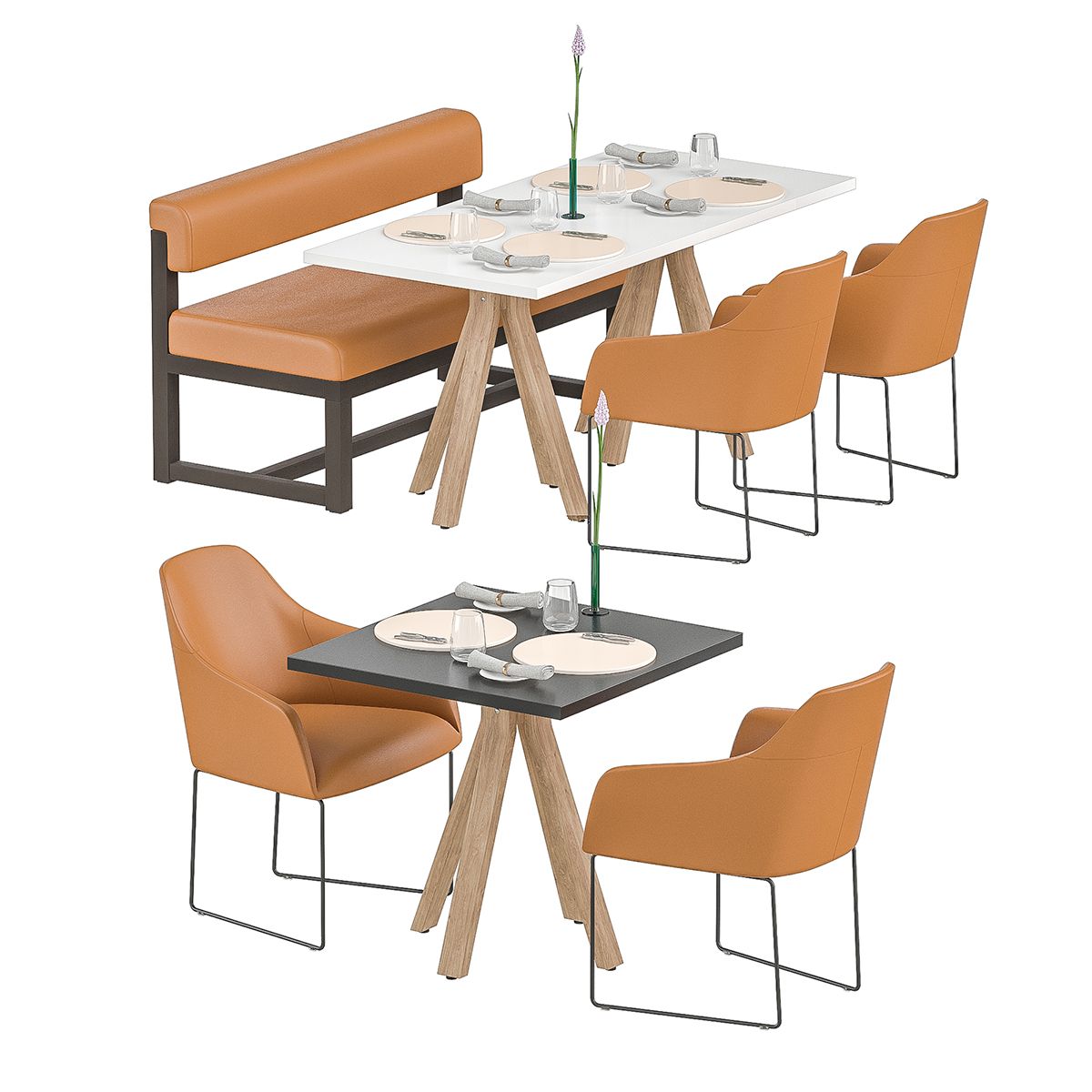 Muebles de restaurante con decoración. modelo 3d