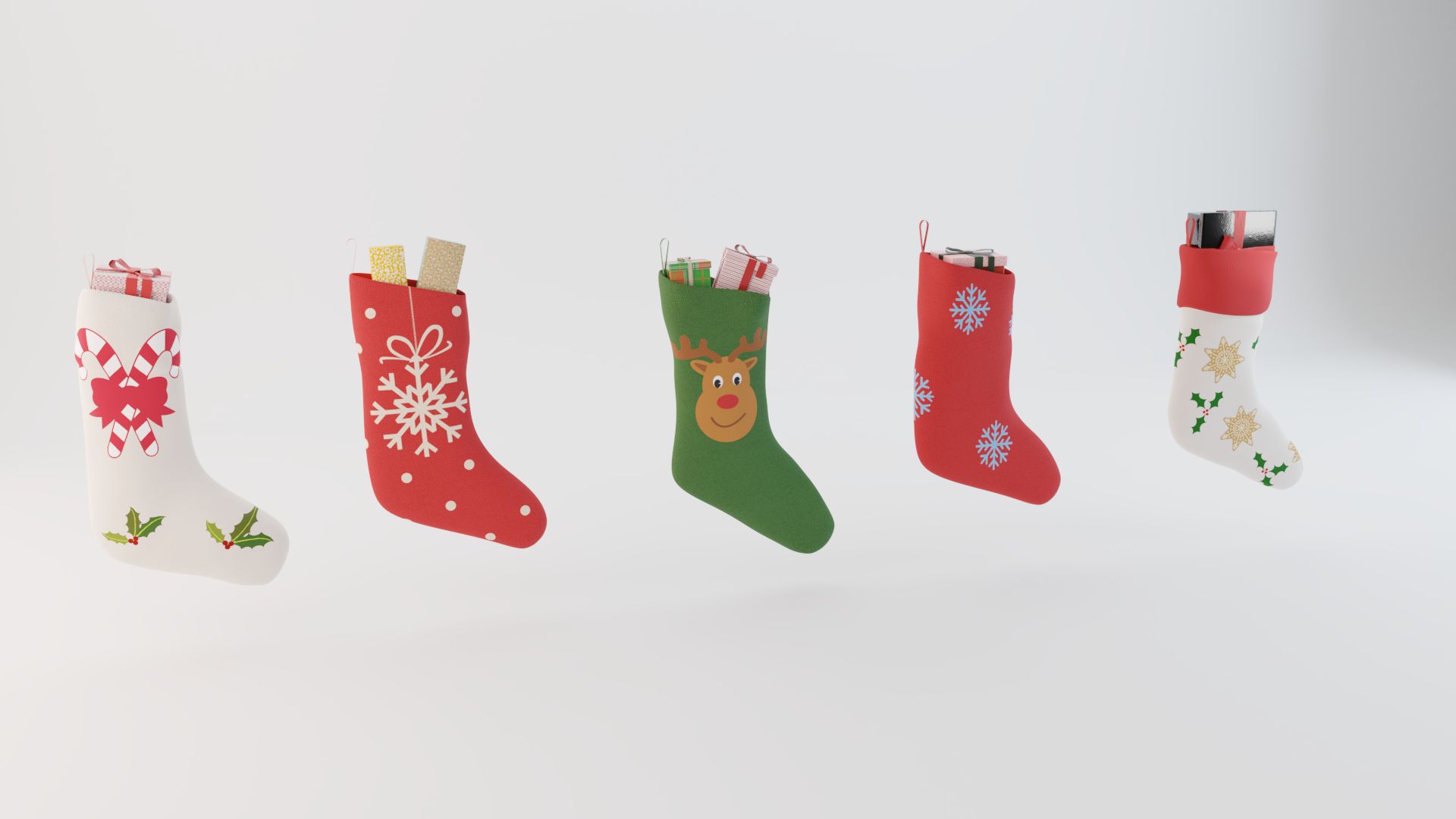 Christmas socks with present boxes 3d model