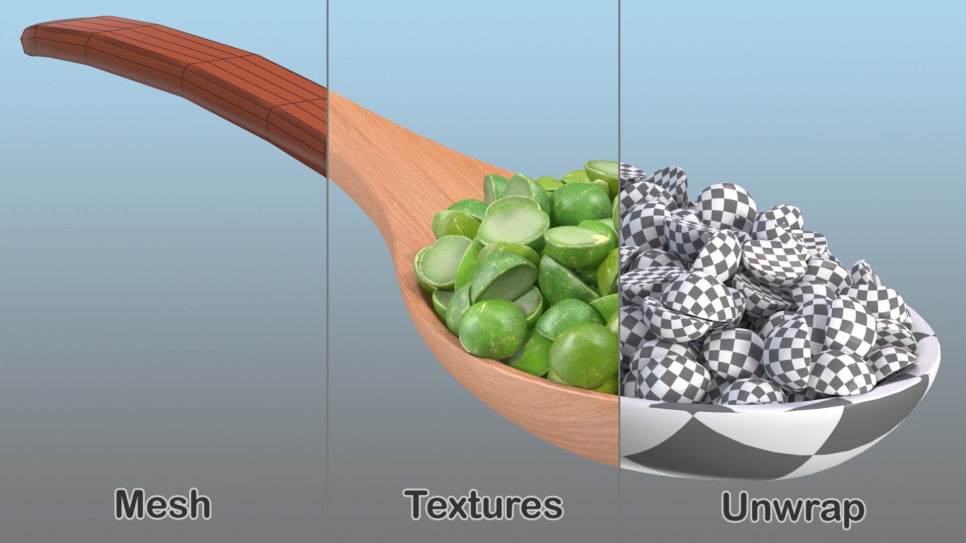 Split Pea in a Woden Spoon royalty-free 3d model - Preview no. 15