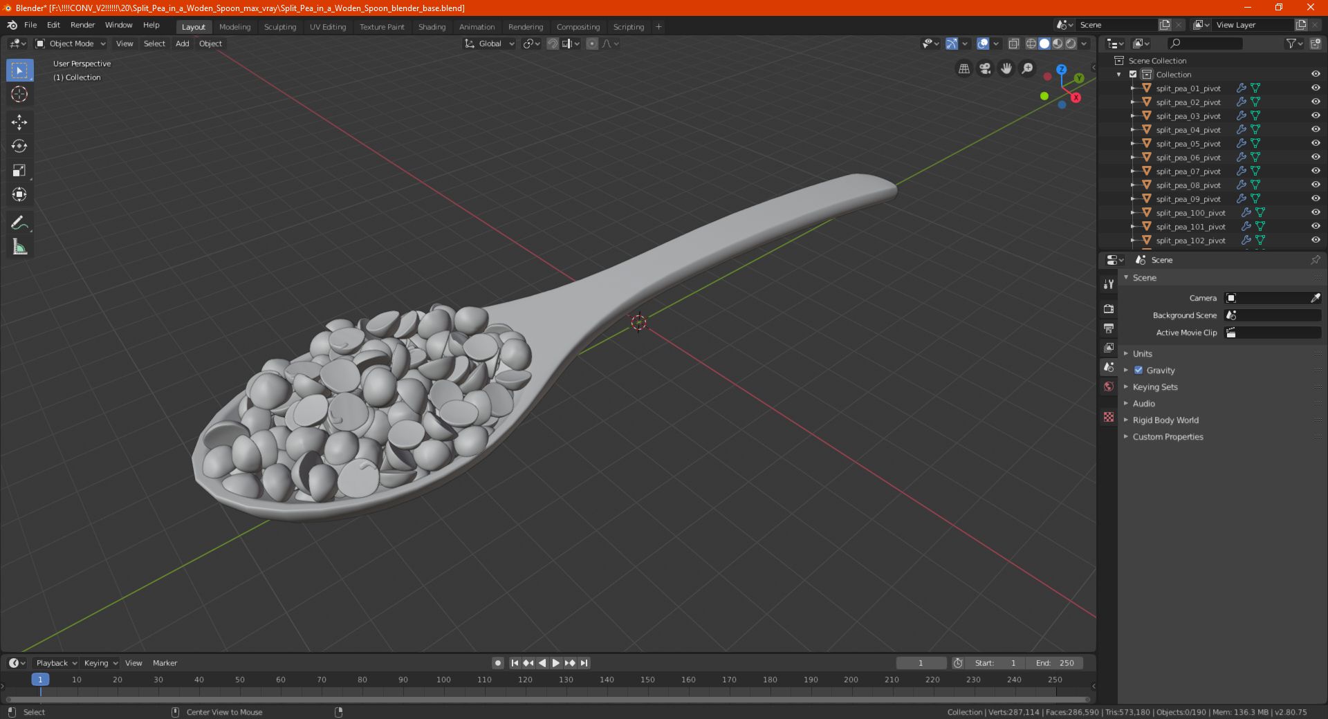 Split Pea in a Woden Spoon royalty-free 3d model - Preview no. 23