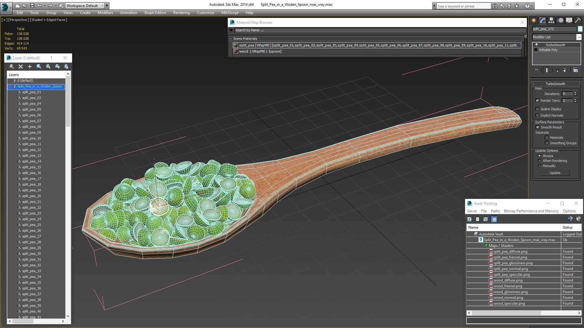 Split Pea in a Woden Spoon royalty-free 3d model - Preview no. 20