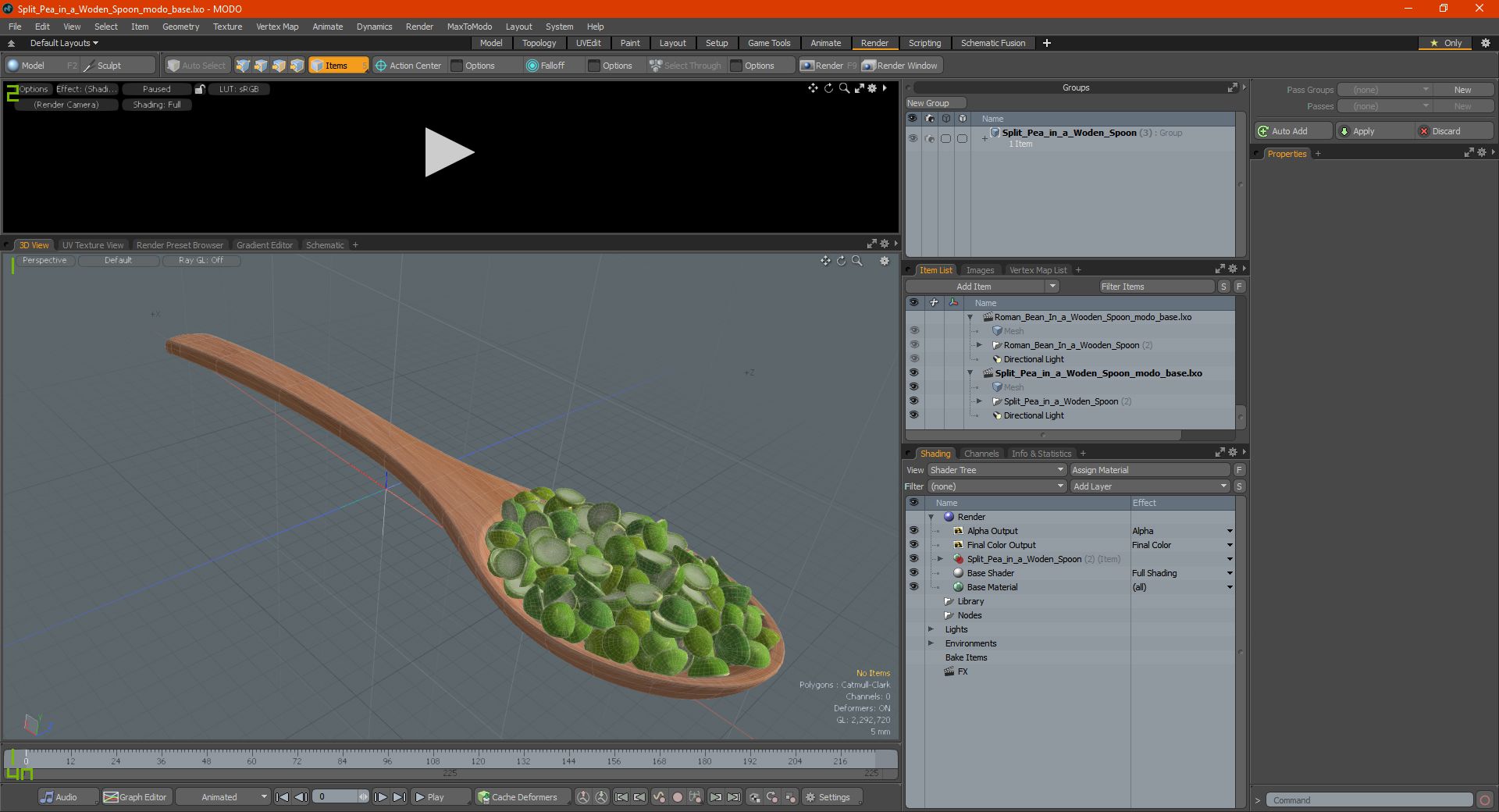 Split Pea in a Woden Spoon royalty-free 3d model - Preview no. 24