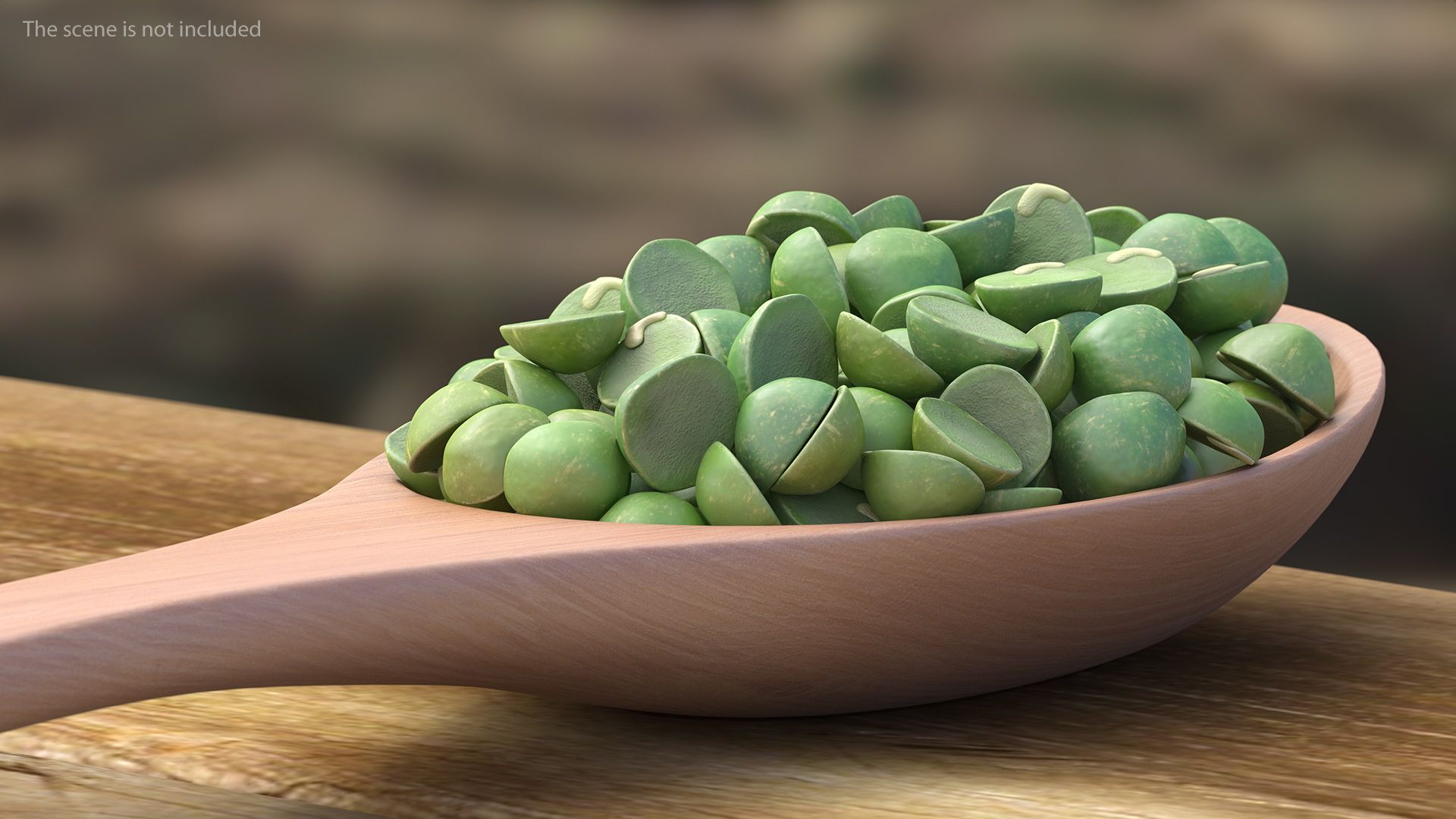 Split Pea in a Woden Spoon royalty-free 3d model - Preview no. 4