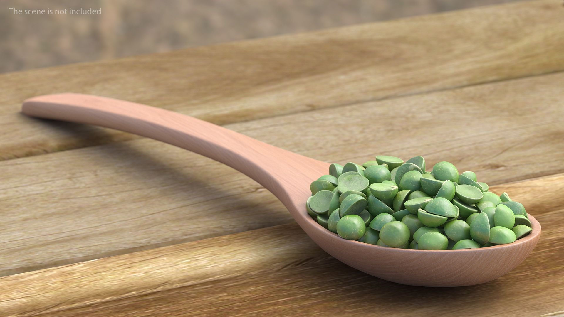 Split Pea in a Woden Spoon royalty-free 3d model - Preview no. 3