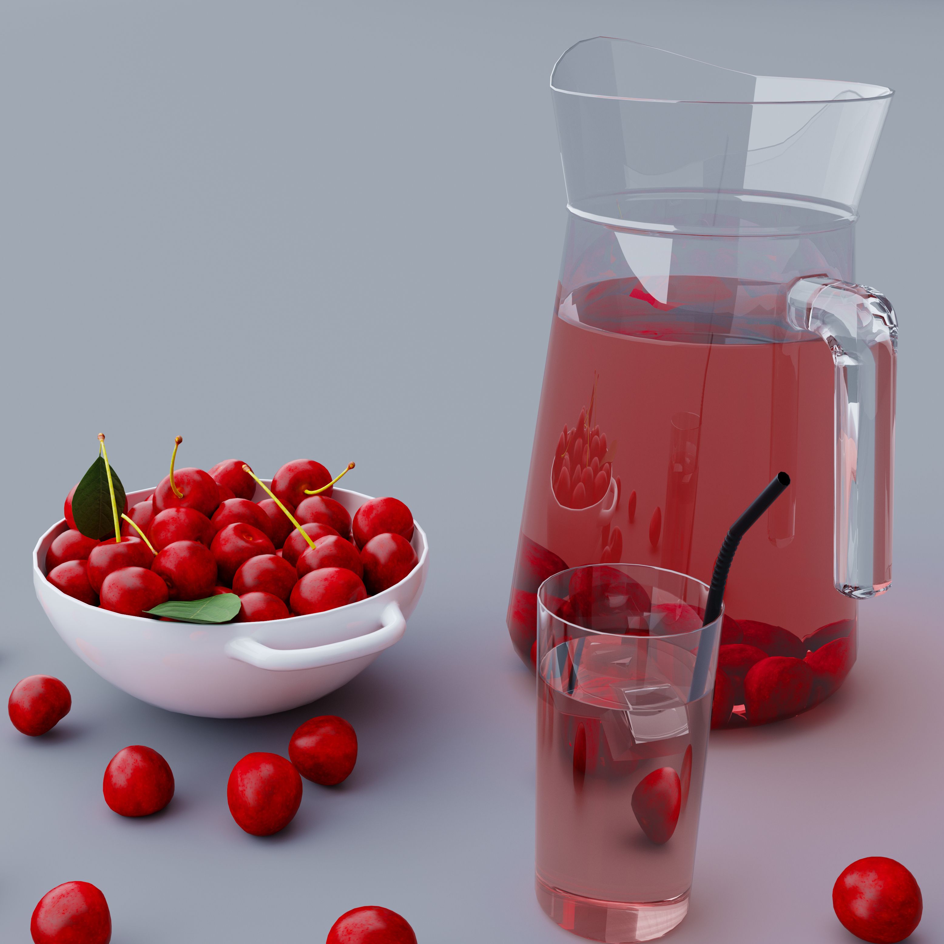 Cerise, cerises, jus de cerises 3d model