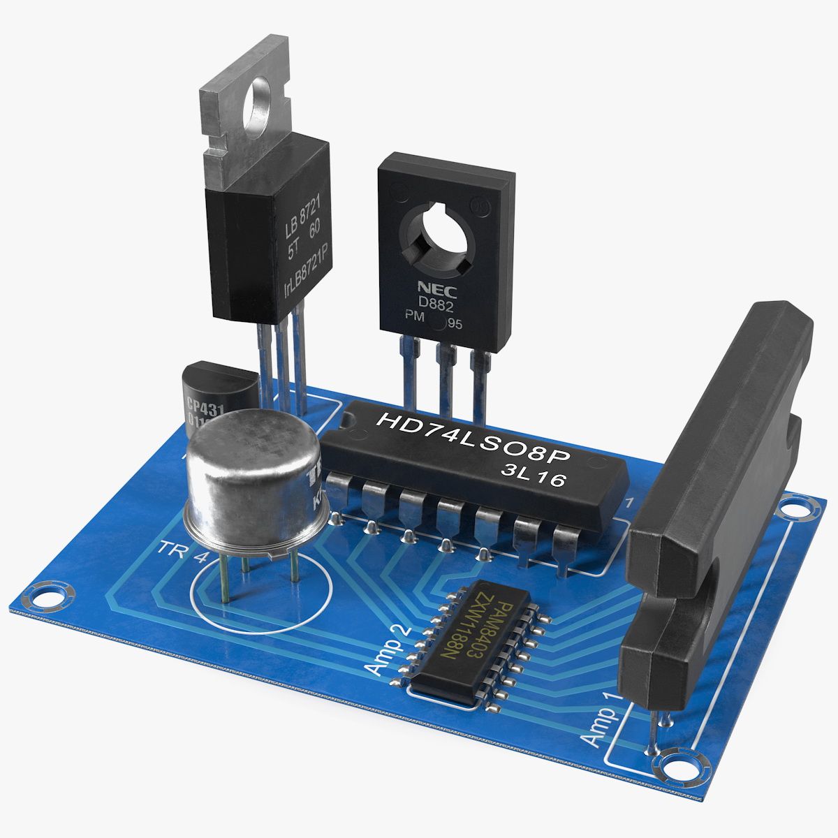 Active Electronics Components on Circuit Board 3d model