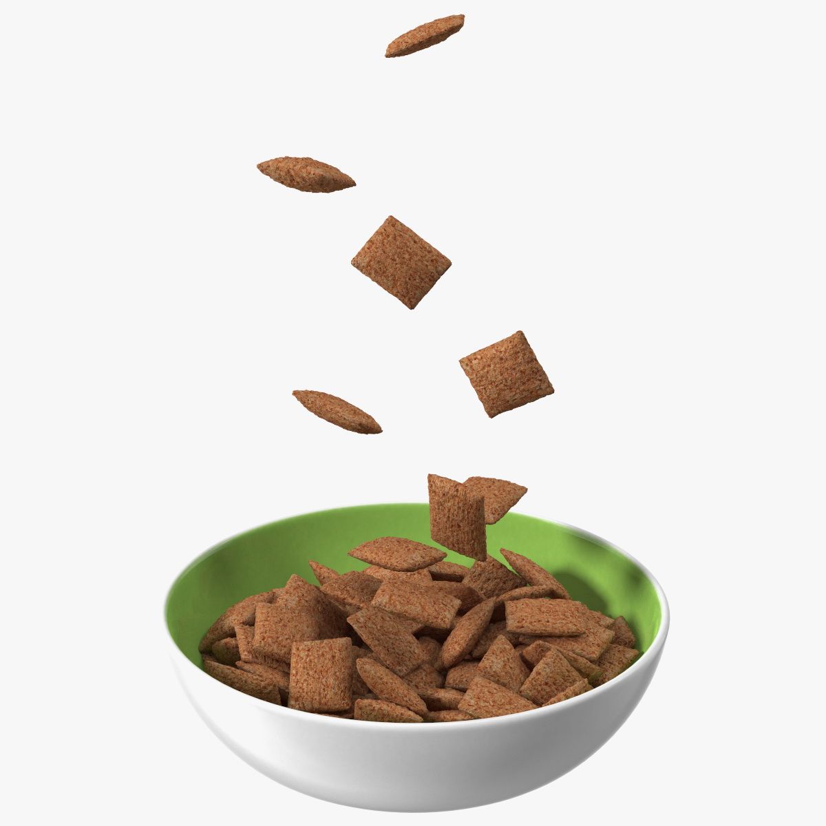 Chocolate Cereal Pillows Falling into Bowl 3d model