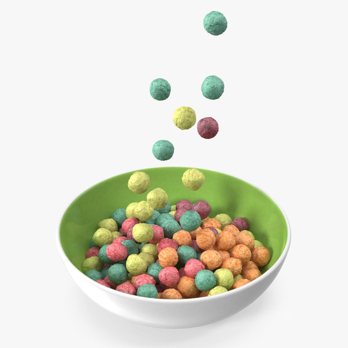 Colorful Cereal Balls Falling into Bowl 3d model