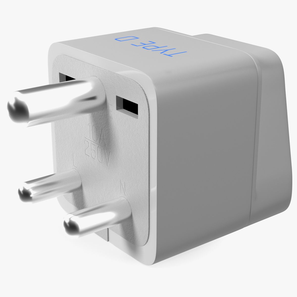 Type D Electrical Plug Adapter White 3d model