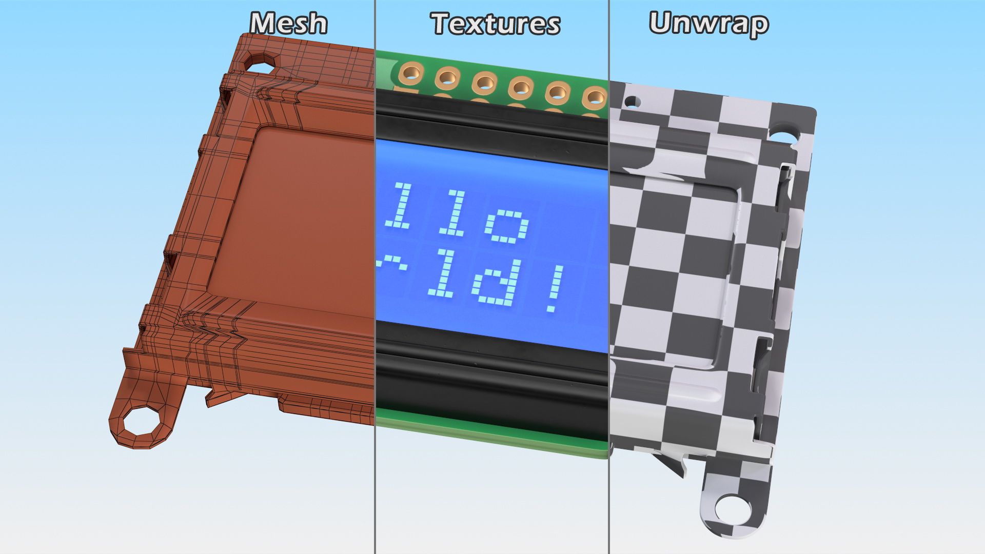 Character LCD Display Blue ON royalty-free 3d model - Preview no. 17