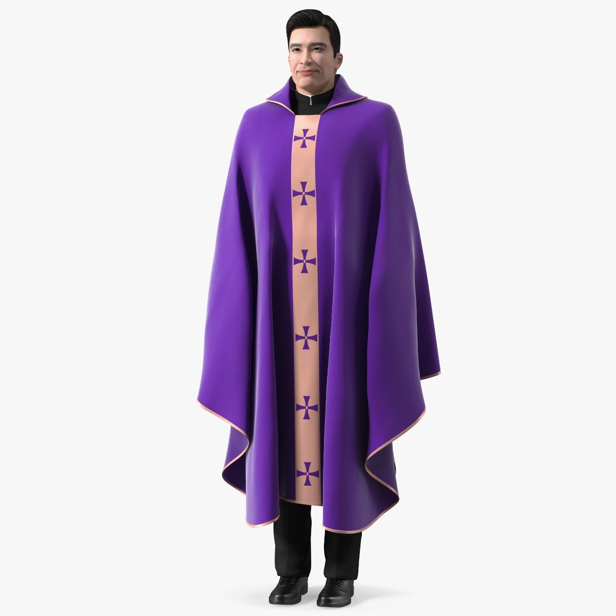 Clergyman with Liturgical Vestment Purple Robe 3d model