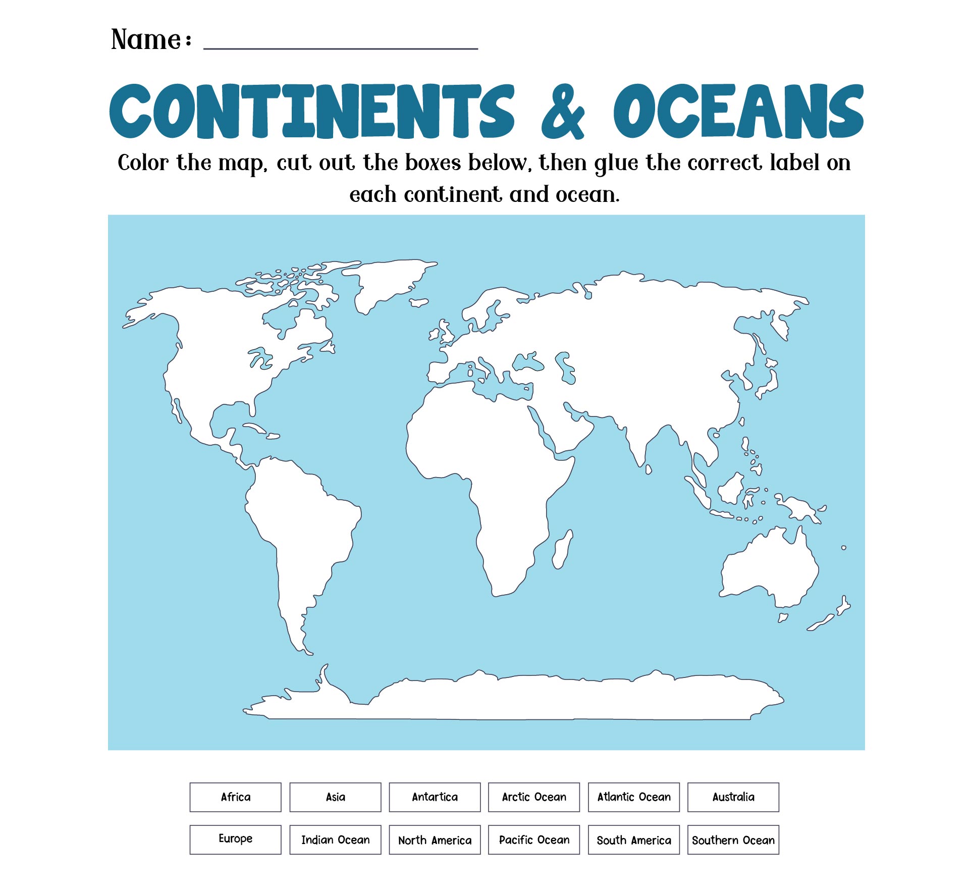 World Map Worksheet