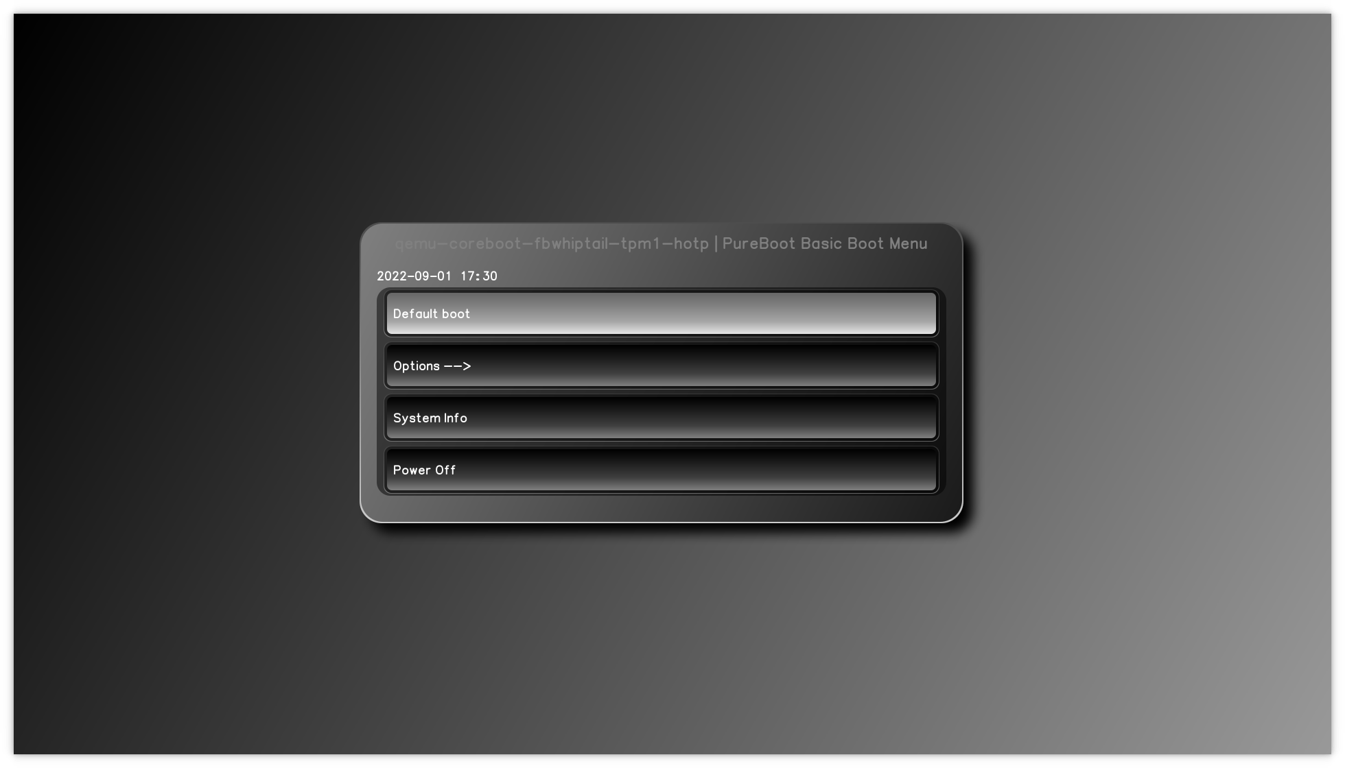 PureBoot Basic Main Menu