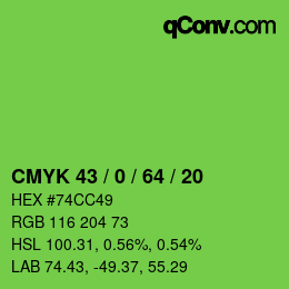 Code couleur: CMYK 43 / 0 / 64 / 20 | qconv.com